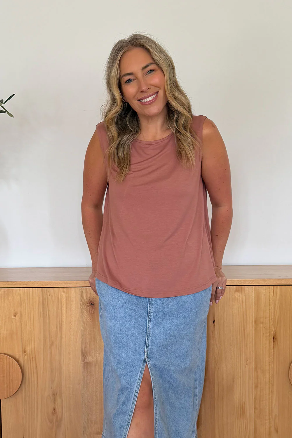 Bamboo Boat Neck Tank - Rosewood - Image 3
